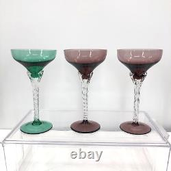 Champagne Wine Coupe Glasses Multicolored Twisted Stems 4oz Midcentury Set 6 VTG