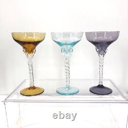 Champagne Wine Coupe Glasses Multicolored Twisted Stems 4oz Midcentury Set 6 VTG