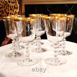 Charming Vintage Set Of 8 Gold Rim Crystal Wine Glasses, 6.25'