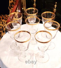 Charming Vintage Set Of 8 Gold Rim Crystal Wine Glasses, 6.25'