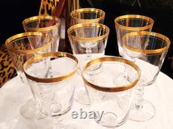 Charming Vintage Set Of 8 Gold Rim Crystal Wine Glasses, 6.25'