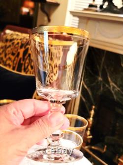 Charming Vintage Set Of 8 Gold Rim Crystal Wine Glasses, 6.25'