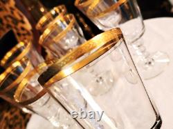 Charming Vintage Set Of 8 Gold Rim Crystal Wine Glasses, 6.25'