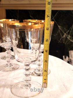 Charming Vintage Set Of 8 Gold Rim Crystal Wine Glasses, 6.25'
