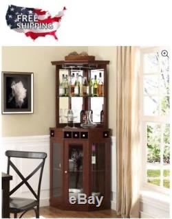 Corner Liquor Storage Cabinet Bar Vintage Home Furniture Wine Glass Bottle Rack
