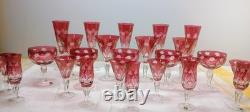 Cranberry Cut To Clear Wine Glass Vintage Cut Glass Stemware (Set Of 25)