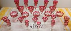 Cranberry Cut To Clear Wine Glass Vintage Cut Glass Stemware (Set Of 25)
