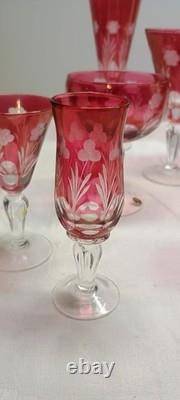 Cranberry Cut To Clear Wine Glass Vintage Cut Glass Stemware (Set Of 25)