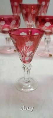 Cranberry Cut To Clear Wine Glass Vintage Cut Glass Stemware (Set Of 25)