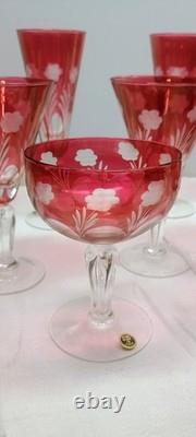 Cranberry Cut To Clear Wine Glass Vintage Cut Glass Stemware (Set Of 25)