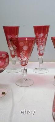 Cranberry Cut To Clear Wine Glass Vintage Cut Glass Stemware (Set Of 25)