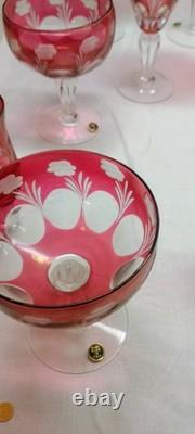 Cranberry Cut To Clear Wine Glass Vintage Cut Glass Stemware (Set Of 25)