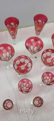 Cranberry Cut To Clear Wine Glass Vintage Cut Glass Stemware (Set Of 25)