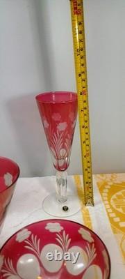 Cranberry Cut To Clear Wine Glass Vintage Cut Glass Stemware (Set Of 25)