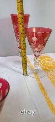 Cranberry Cut To Clear Wine Glass Vintage Cut Glass Stemware (Set Of 25)