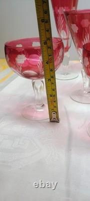 Cranberry Cut To Clear Wine Glass Vintage Cut Glass Stemware (Set Of 25)