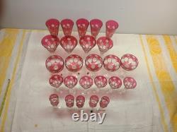 Cranberry Cut To Clear Wine Glass Vintage Cut Glass Stemware (Set Of 25)