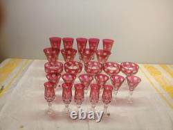 Cranberry Cut To Clear Wine Glass Vintage Cut Glass Stemware (Set Of 25)