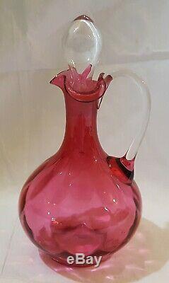 Cranberry glass vintage Art Deco antique wine decanter claret jug