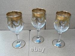 Cristallerie Italiane Handmade Wine Glasses 24k Gold Set of 3 Made In Italy VTG