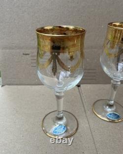 Cristallerie Italiane Handmade Wine Glasses 24k Gold Set of 3 Made In Italy VTG