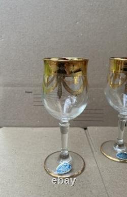 Cristallerie Italiane Handmade Wine Glasses 24k Gold Set of 3 Made In Italy VTG