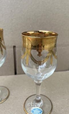 Cristallerie Italiane Handmade Wine Glasses 24k Gold Set of 3 Made In Italy VTG
