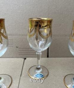 Cristallerie Italiane Handmade Wine Glasses 24k Gold Set of 3 Made In Italy VTG