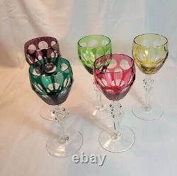 Cristallerie Lorraine France Colored Crystal Wine Glasses Set of 5 HTF Vintage