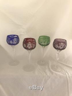 Crystal Colored Cut To Clear Hock Wine Glasses Set Of 4
