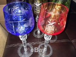 Crystal Colored Cut To Clear Hock Wine Glasses Set Of 5