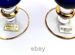 Crystal Glasses Vintage Royal Blue & Gold Italian Cobalt Set of Four
