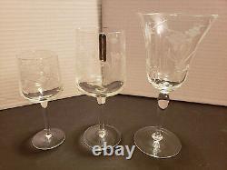 Crystal Wine & Water Goblets Glasses Etched Vintage 1960s lot of 16