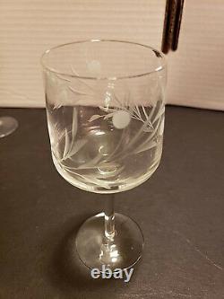 Crystal Wine & Water Goblets Glasses Etched Vintage 1960s lot of 16
