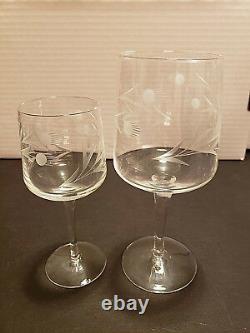 Crystal Wine & Water Goblets Glasses Etched Vintage 1960s lot of 16