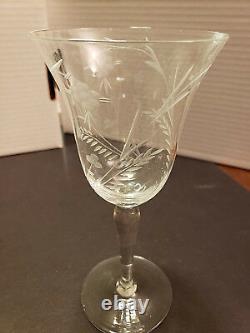 Crystal Wine & Water Goblets Glasses Etched Vintage 1960s lot of 16