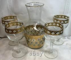 Culver Tyrol Valencia Vintage Carafe And Four Glass Stemmed Wine Glasses 22k