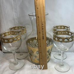 Culver Tyrol Valencia Vintage Carafe And Four Glass Stemmed Wine Glasses 22k