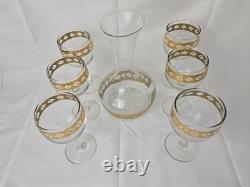 Culver Valencia Carafe + 6 wine glasses SET 22k Gold Green Diamond Vintage