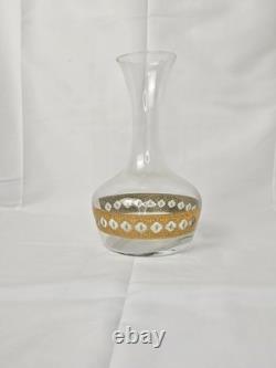 Culver Valencia Carafe + 6 wine glasses SET 22k Gold Green Diamond Vintage
