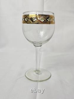 Culver Valencia Carafe + 6 wine glasses SET 22k Gold Green Diamond Vintage