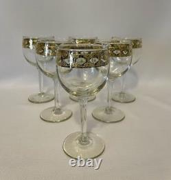 Culver Valencia Decanter and 6 Wine Goblets Glasses 1960s MCM 22K Gold