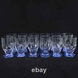 DAUM NANCY Set of 12 Stemless Wine Cocktail Liquor Glasses Optic Blue Foot VTG