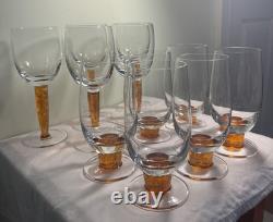 Denby Fire Footed SET OF 11 Tumblers & Wine Glasses Handblown, Jet Footed, VTG