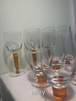 Denby Fire Footed SET OF 11 Tumblers & Wine Glasses Handblown, Jet Footed, VTG