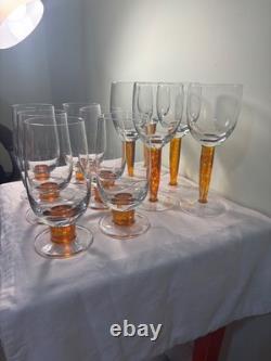Denby Fire Footed SET OF 11 Tumblers & Wine Glasses Handblown, Jet Footed, VTG