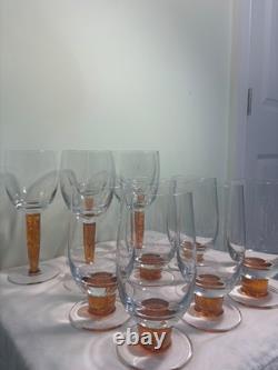 Denby Fire Footed SET OF 11 Tumblers & Wine Glasses Handblown, Jet Footed, VTG