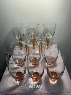 Denby Fire Footed SET OF 11 Tumblers & Wine Glasses Handblown, Jet Footed, VTG