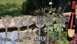 EXQUISITE and RARE! 6 Vintage Etched CRYSTAL Wine Glasses, Rock Sharpe Salon