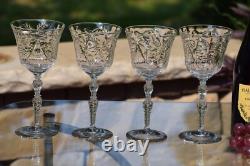 EXQUISITE and RARE! 6 Vintage Etched CRYSTAL Wine Glasses, Rock Sharpe Salon